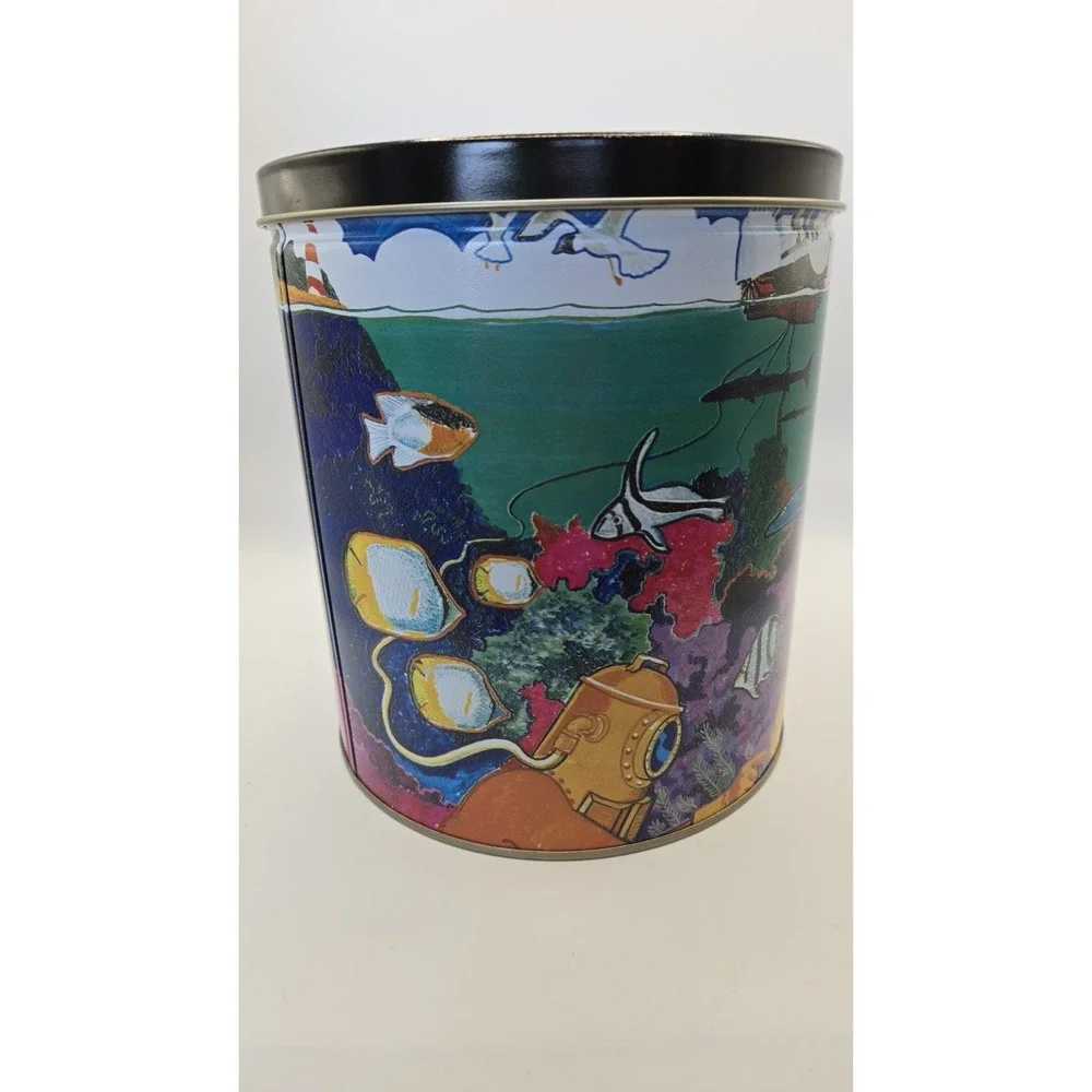 Vintage Under The Sea Popcorn Tin Trail's End Nautical Ocean Beach Decor Can